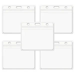 5 Pack Horizontal Transparent ID Card Holders, Id Badge Holder, Seal-able Double Sided Clear id Card Sleeves for School, Office, Factory, Tourist, Travel, Flexible, Tear-Resistant, Waterproof, Large-Capacity, Easy-Open Practical Gift for All Occasions