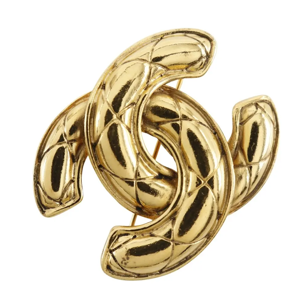 Pre-owned CHANEL Stainless Small Leather Goods Coco Mark Matelassé Brooch
