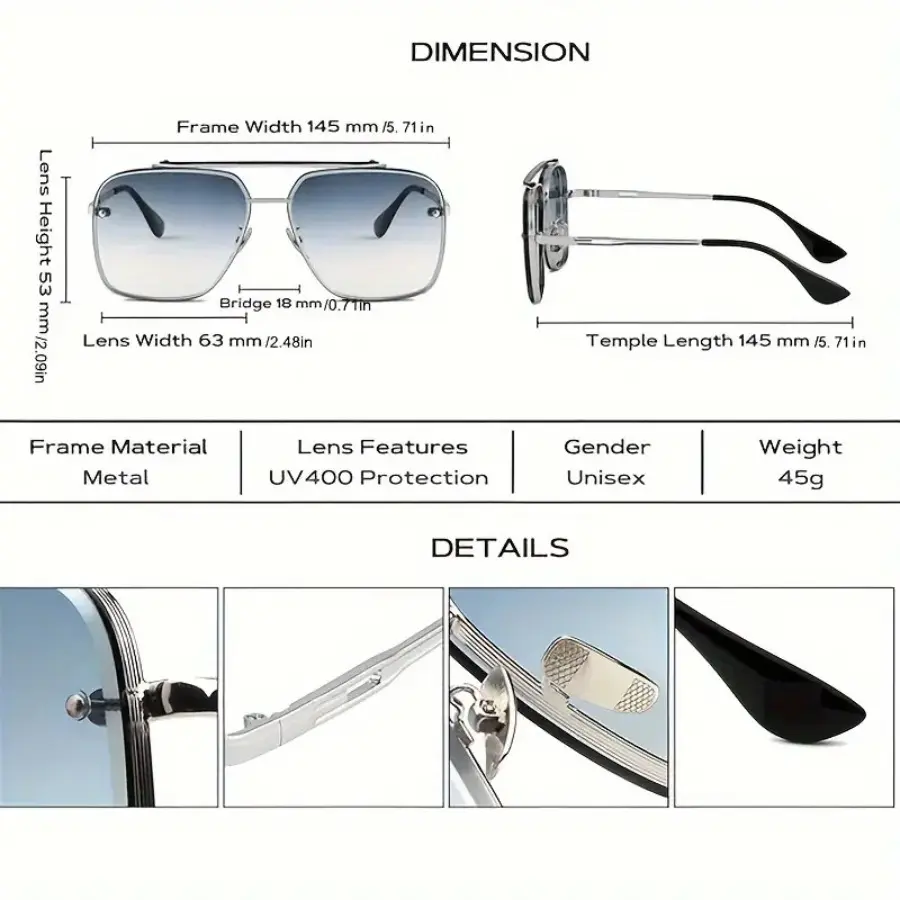 Retro Square Aviator Sunglasses, Polarized Gradient Lens  display picture 2