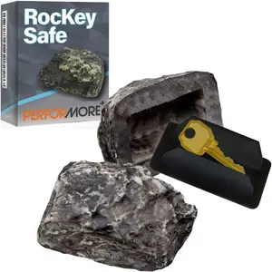 Performore Hide a Key in a Real Looking Rock/Stone, Rock Key Hider for Standard Sized Spare Keys by Rockey Safe, Fits in with Landscaping, Outdoor Key Holder, Weatherproof Design Performore
