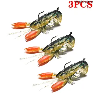 3 Pieces Realistic Soft Crawfish Lure Lifelike Lobster Shrimp Fake Bait for Freshwater Bass Catfish Fishing Tackle