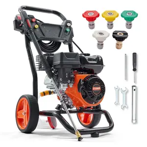 Gas Pressure Washer 3400 PSI 2.6 GPM, 7HP 210cc 4-Stroke Engine, High-Pressure Cleaner with Aluminum Pump, 5 Quick-Connect Nozzles (0°,15°,25°,40°, Soap), 26ft Hose, for Car, Driveway, Patio, Home Cleaning