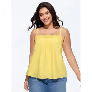 BLOOMCHIC Plus Size Cotton Pleated Lace Detail Flowy Tank Top [M–6X], 2026 Summer Vibes