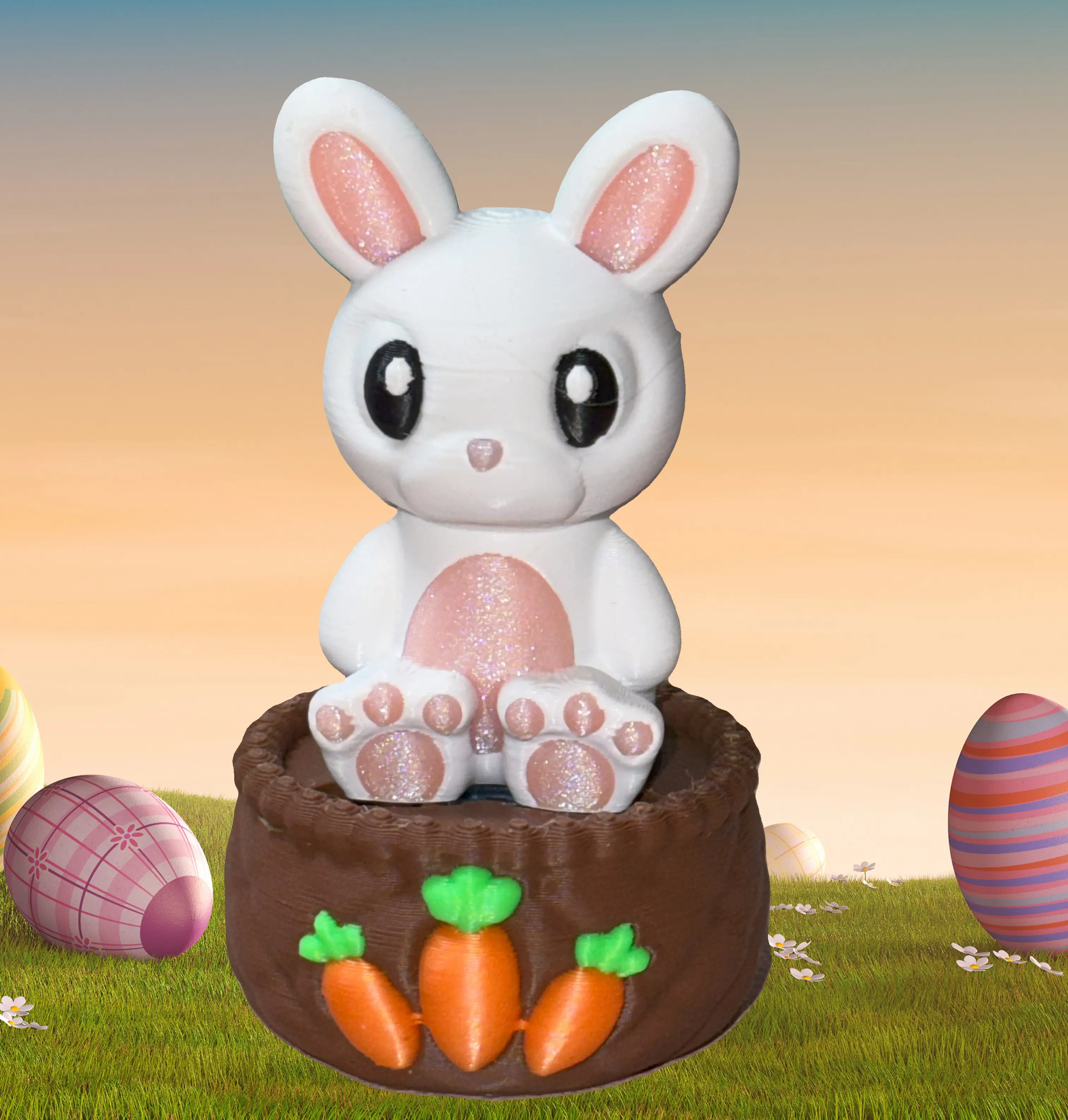 3D Printed Bunny in Basket Fidget Clicker Clicky - Perfect for Easter, Fun and Engaging Design