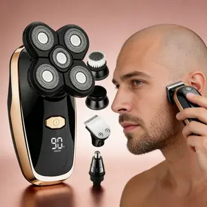 Men's 5-in-1 Electric Shaver with LED Display Cordless Rechargeable Rotary Shaver with Five Blades for Smooth Efficient Shave
