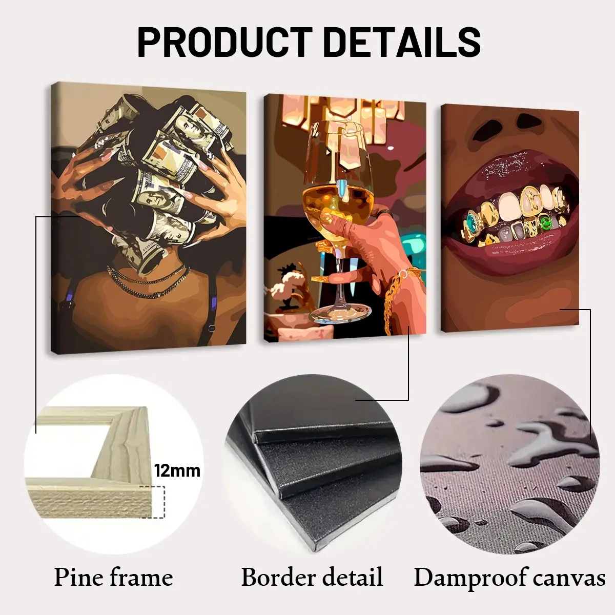 3 count wooden frame canvas, luxury female figure poster, Fashion female decorative art, exquisite mural, fashion bedroom decoration, Modern home Decoration, living room and corridor wall Decoration, HD, waterproof, art 3 count wooden frame canvas, luxury female figure poster, Fashion female decorative art, exquisite mural, fashion bedroom decoration, Modern home Decoration, living room and corridor wall Decoration, HD, waterproof, art