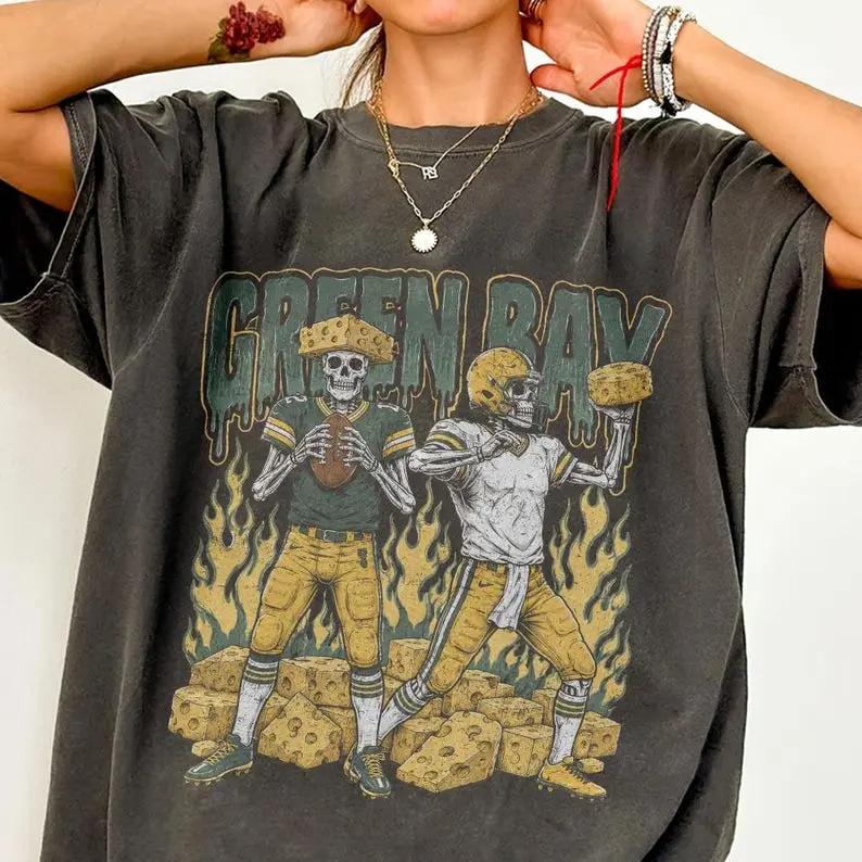 Green Bay Football Skull Shirt, Vintage Green Bay Fan Tee, Game Day Gift For Football Fans, Comfort Colors Football Shirt