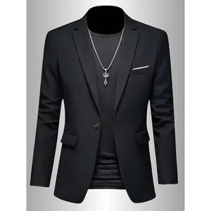 Men’s Slim-Fit Elegant Blazer – Solid-Color Notch Lapel Single-Breasted Jacket with Faux Pockets, All-Season Versatile Office & Casual Wear, Tailored Fit for Modern Men, Sophisticated Tailoring, Blazer for Men, Elegant Blazer for Men, The Men’s Stretch