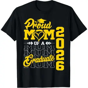 Women's Casual Short-Sleeve Streetwear T-Shirt, Natural Fabric, Proud Mom of a 2026 Class Graduate Senior Outfit