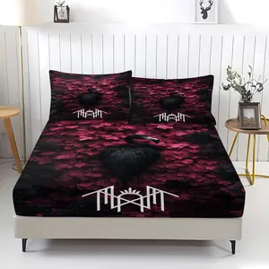 3 Piece Dark Gothic Pattern Bed Cover Set, Comfortable Printed Design with 1 Bed Sheet and 2 Pillowcases, Non-Slip Dustproof Dust Resistant Bedding for Bedroom, Perfect Gift Idea, Bed Sheets Set