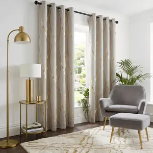 2PCS Wave Pattern Curtains with Gold & Silver Foil Stamping Blackout Perfect for Bedroom Elegant Design for Cozy Environment
