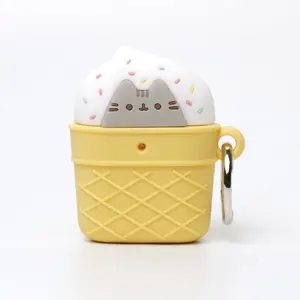 iFace Pusheen the Cat AirPods 3rd Gen Case (Ice Cream) - Carabiner Clip Included, Cute Silicone Protective Cover Figure Type