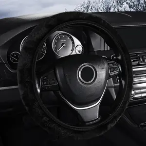 Car Plush Steering Wheel Cover, 15 Inch Soft Fur Protector, Winter Warm Fluffy Car Wheel Set, Automotive Interior Decoration Accessory