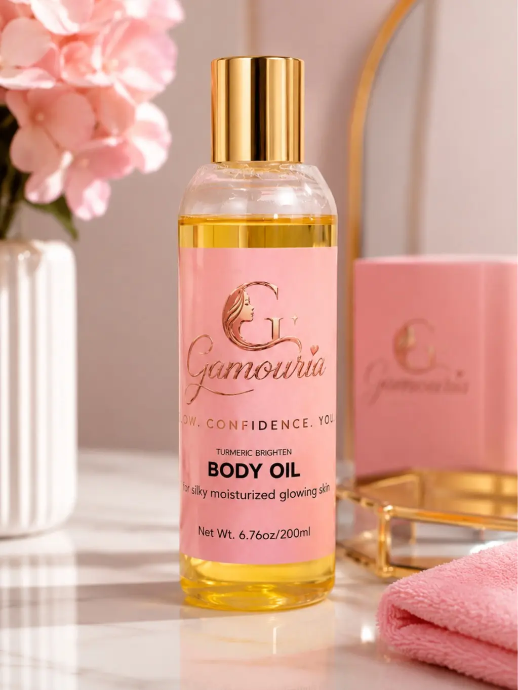 GAMOURIA Tumeric Brighten Body Oil for silky moisturized glowing skin
