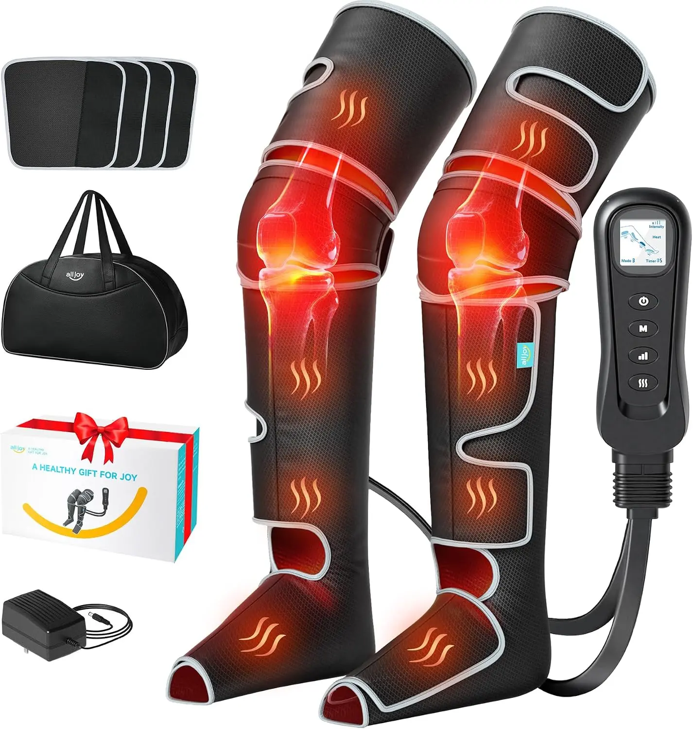 Alljoy Adjustable Leg Massager with Air Compression Technology for Circulation Boost & Pain Relief, 5 Multiple Modes, 2 Heat Settings, 4 Intensities, Black (Fits Foot, Calf, Thigh) Daily