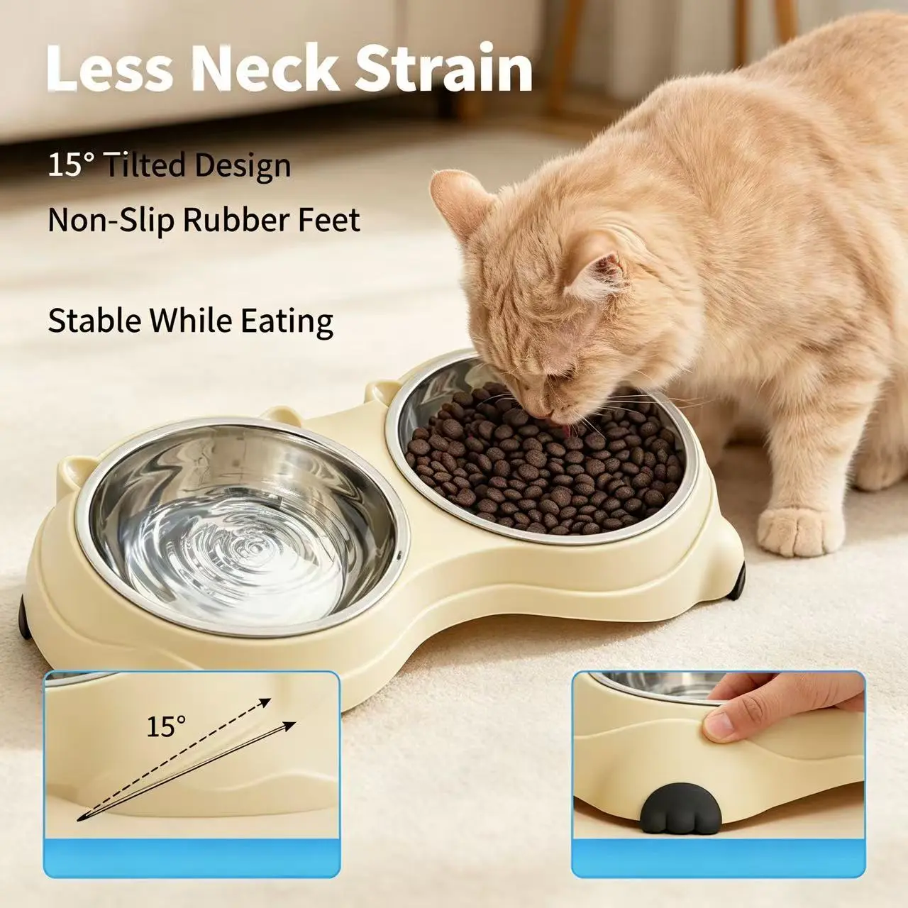 Modern Macaron-Style Stainless Steel Double Pet Bowls - Slow Feeder Bowls, Spill-Proof, Durable, Portable Automatic Dispenser with Large Food Mat for Outdoor Travel, Boosts 1x Digestion (for Cats & Dogs)