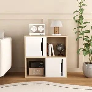 Modern Wooden Storage Cabinet with Sliding Doors, Natural Wood & White