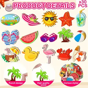 30-Piece Summer Wooden Hanging Decorations, Beach Coconut Tree Ornaments, Camping Party Supplies, Hawaiian Party Decoration, 15 Styles