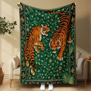 Tiger Print Blanket for Living Room Bedroom Office School Home Use, Soft Warm Flannel Nap Blanket All Seasons Perfect Gift, Stylish Blanket