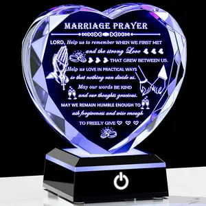 Wedding Gifts for Couples 2025 with Colorful LED Base Heart Happy Anniversary Marriage Prayer Gift with Inspiring Quotes Unique Newlywed Mr and Mrs Engagement Gift Bridal Shower Gifts