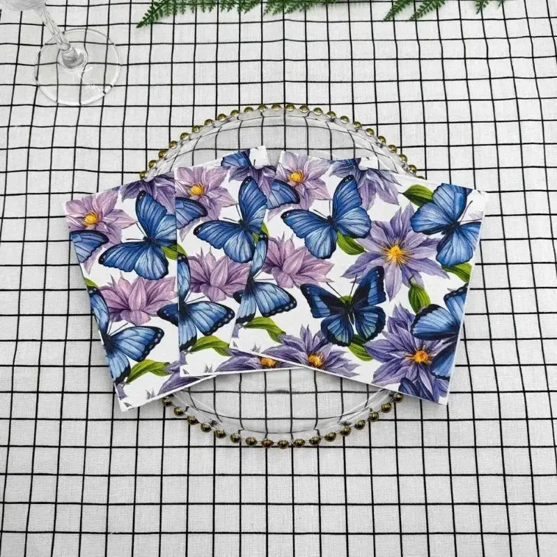 20pcs 330x330mm 2-Ply Paper Floral Butterfly Printed Holiday Party Specialty Folded Tissues & Napkins, 20 sheets/bag PP Inner Packaging, Ideal for Home Supplies, DIY Decoupage