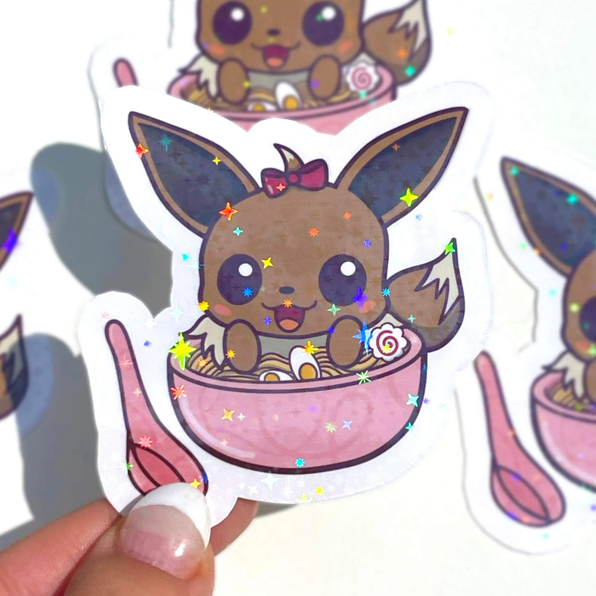 Baby Eevee in Ramen Sticker - Sparkle Vinyl
