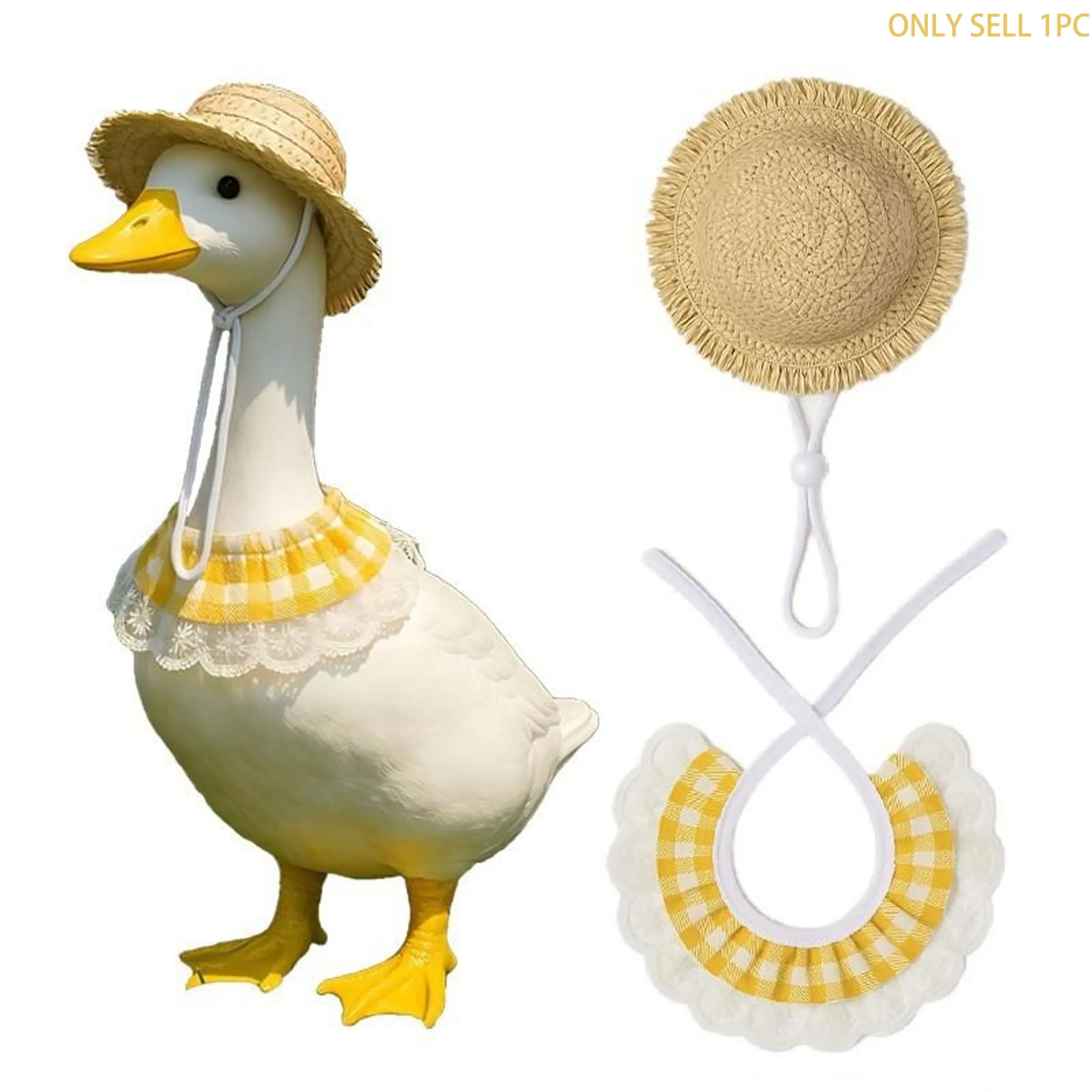 Porch Goose Pastoral Style Cute Outfit, Summer & Autumn Outdoor Goose Statue Suit with Hat & Bib Countryside Pet Cat Dog Costume Clothes for Lawn Concrete Statue Garden Patio Yard Accessories Pet