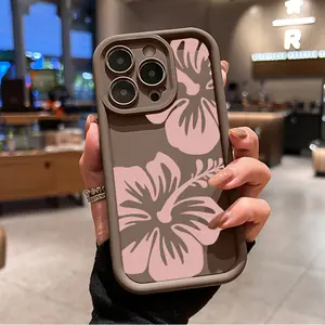 Elegant Pink Flowers Pattern TPU Phone Case for iPhone 16 15 14 Pro Max 13 12 11 XR XS Plus Shockproof Drop Protection Rugged Durable Silicone Cover Cellphone Protective Smartphone Casing