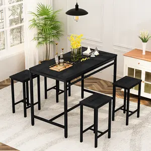 AWQM 5-Piece Bar Table Set - Modern Counter Height Dining Table with 4 Bar Stools, Wood Kitchen Table & Waterproof Wine Capacity