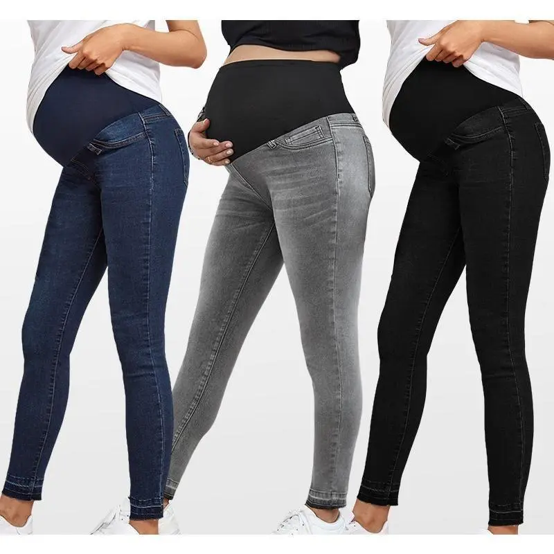 (New)Maternity High Waist Belly Support Denim Pants Fashion Slim Fit Stretch Spring Autumn Maternity WearGift