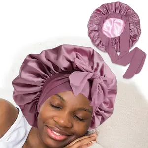 Satin Sleep Cap, Double Layer Satin Bonnet with Elastic Tie Band, Soft and Breathable Hair Care Bonnet, Adjustable Night Sleeping Cap, Mom Gift