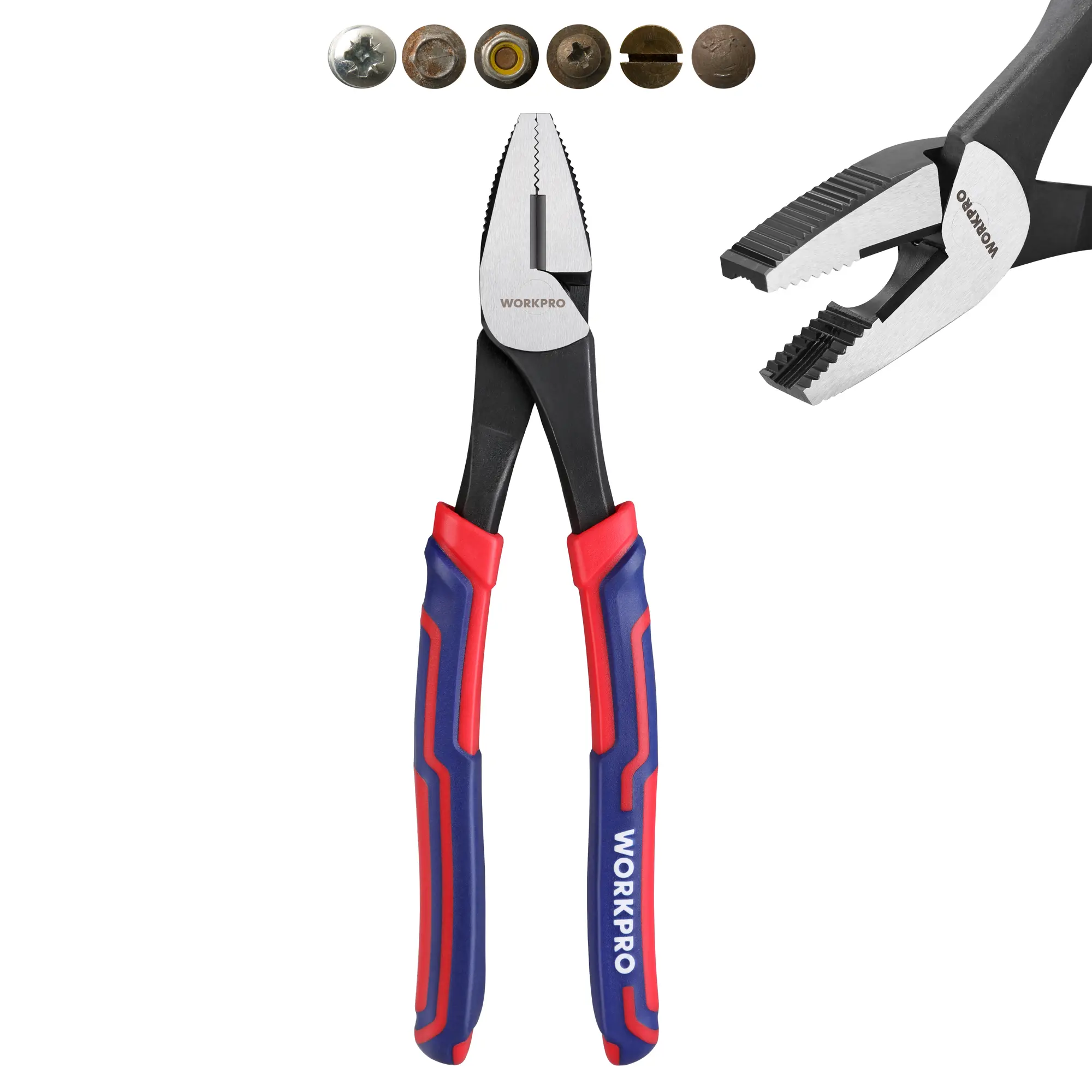 WORKPRO 8" Linesman Screw Extractor Pliers(Combination Pliers) with Unique Non-slip Jaws, Stripped Screw Remover Tool, Lineman Plier for Quickly Removal of Damaged or Rusted Fasteners