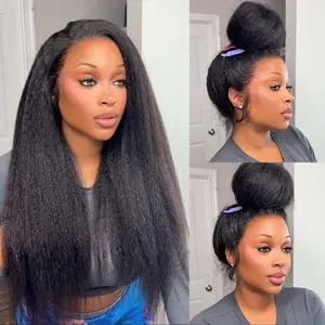 OQ Hair 360 Kinky Straight Wear Go Wig Drawstring Flexible Fit  Lace Frontal Wig Glueless Human Hair Wigs Preplucked Hairline With Bleached Tiny Knots Invisi Fit Strap Wear Go Glueless 360 Wigs