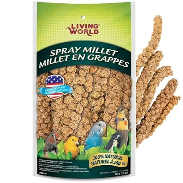 Living World - Millet Spray for Birds, 3.5 Oz | Premium Treat for Budgies, Canaries, Finches, Cockatiels and Other Pet Birds