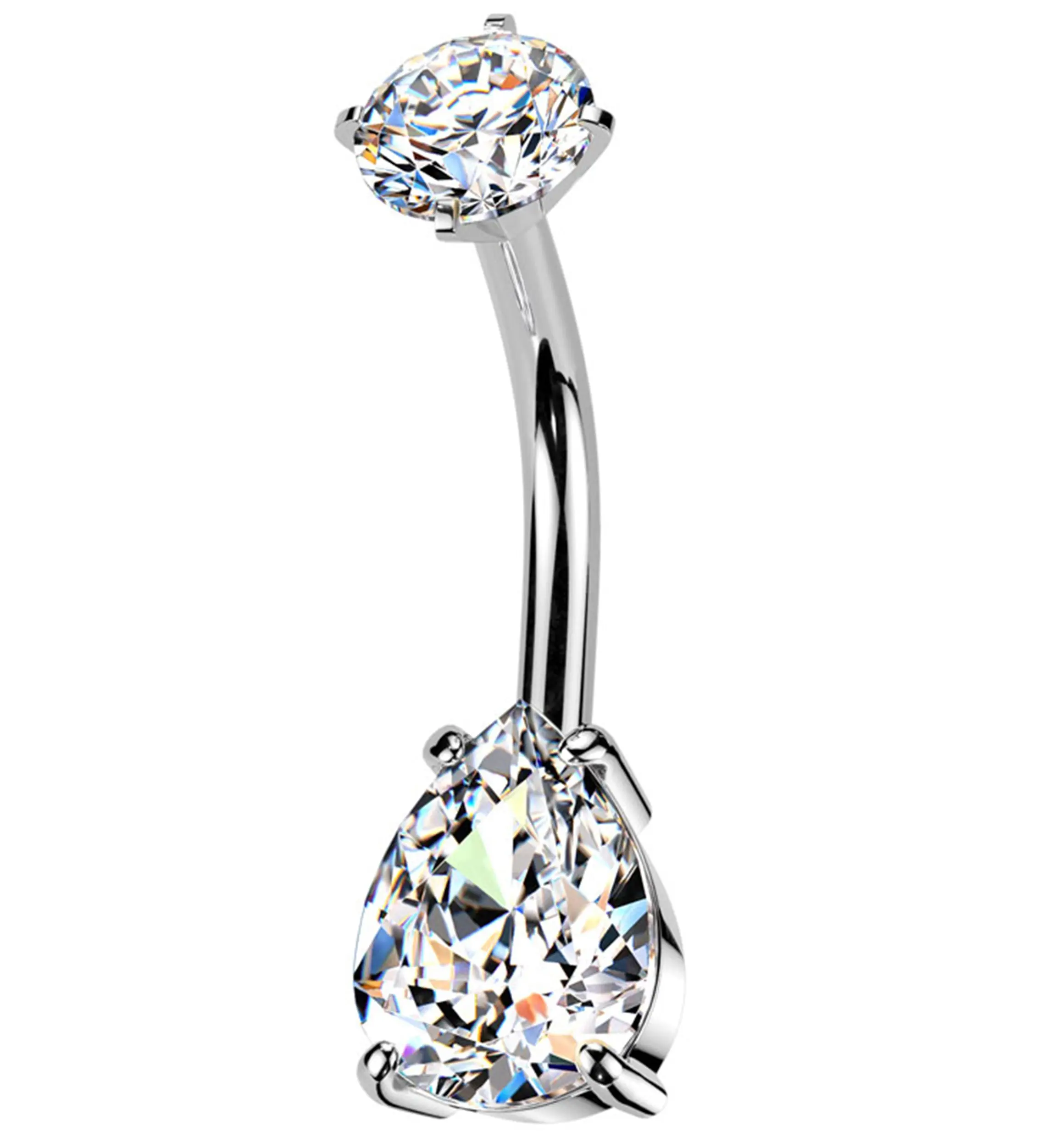 Teardrop Clear CZ Internally Threaded Stainless Steel Belly Button Ring