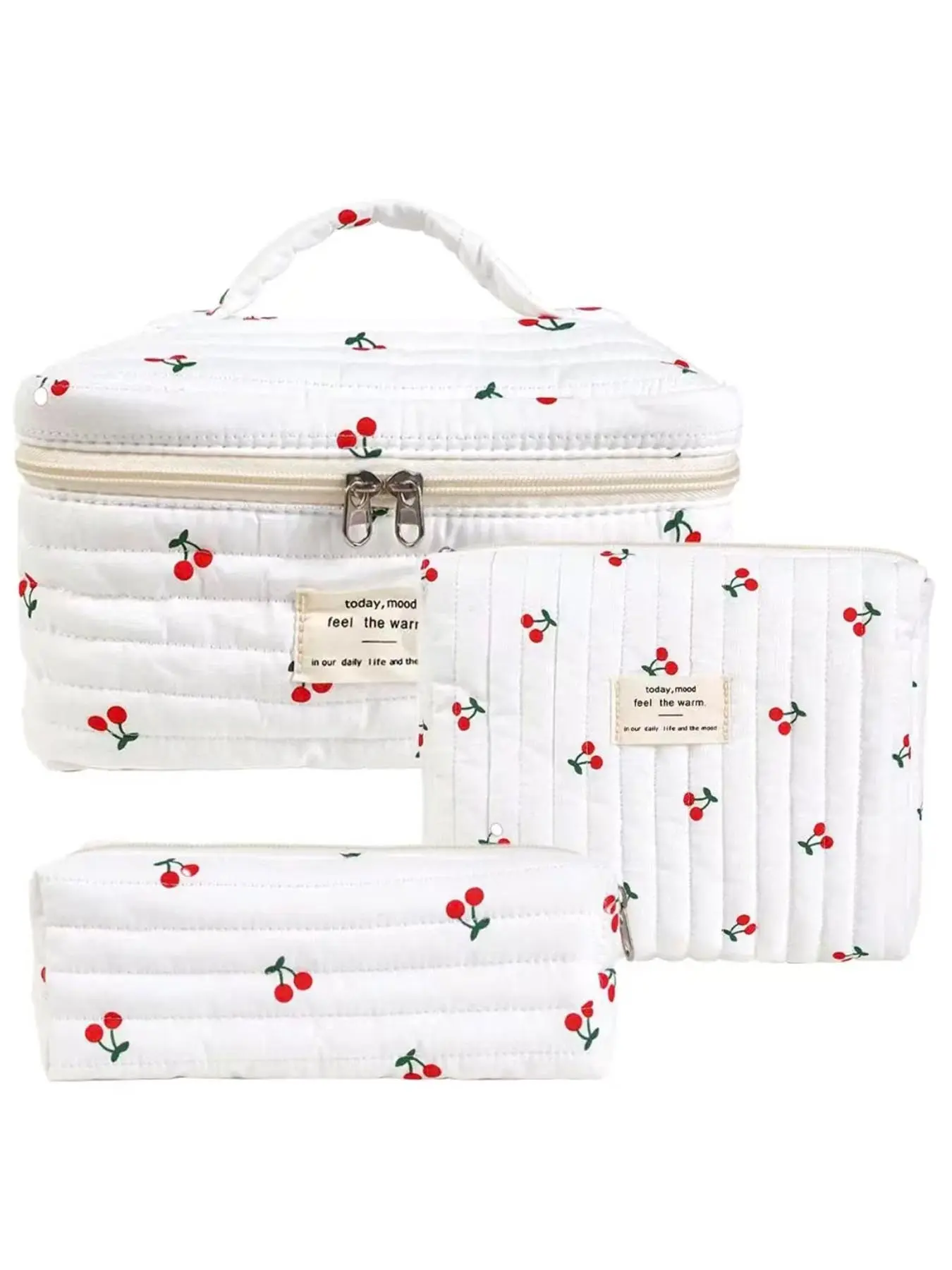 Holiday Haul Floral Pattern Quilted Makeup Bags Set, 3 Counts/set Portable Travel Cosmetic Storage Bags, Cosmetic Pouches, Zipper Makeup Brushes Organizer Pouch for Foundation, Lotion, Makeup Tools, Accessories