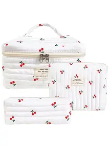 Holiday Haul Floral Pattern Quilted Makeup BagsSet,3 Counts/set Versatile Portable TravelCosmetic Storage Bags, Zipper Makeup BrushesOrganizer Pouch for Foundation, Lotion, Cream,Lip Balm, Eyeliner, Makeup Tools, Makeup Accessories Organizer