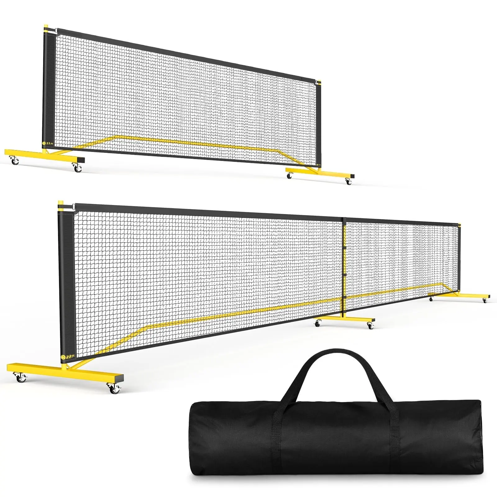 GIKPAL Portable Pickleball Net with Wheels, 22 FT & Half Court 11 FT Pickle Ball Net System with Carrying Bag for Driveway Backyard