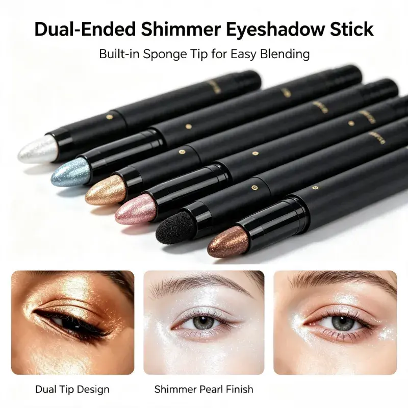 Dual-End Eyeshadow Stick with Sponge Tip, Pearlescent Multi-Use Makeup Highlighter Crayon for Eye, Lip & Under-Eye Looks, Versatile Shimmer Cosmetic Stick for Daily & Party Makeup for Beauty Enthusiasts