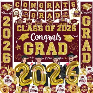 Graduation Decorations Class of 2026 - Maroon and  Graduation Party Supplies Include Backdrop, Banner,  Swirls, Porch Sign, Balloons for Congrats Grad Decorations