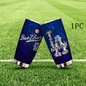 1 Pc 20oz double wall stainless steel skinny vacuum cup, Thermal cup, leak proof insulated mug, keeps hot 12 hours and cold 24 hours, baseball back to back design, for hot cold drinks, gift for women and men, baseball fans, holiday