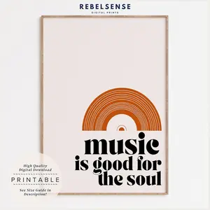 Record Retro Music Quote Print, Vinyl Poster, Music Lover Gift, Typography Print, Music Teacher Gift, Funky Wall Art Unframed, Room Decor