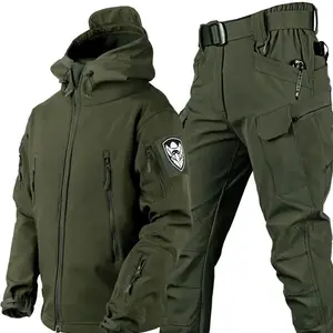 2026 Men's Winter Waterproof Tactical Suit Set All Weather Camouflage Hunting Gear 2 Piece Fleece Lined Hooded Jacket & Multi Pocket Combat Pants Outdoor Cold Thickened Utility Set, Men's Hoodie, Casual Jacket