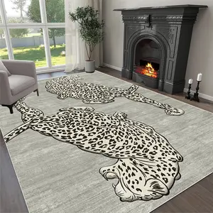 Retro Leopard Print Large Area Living Room Carpet, Soft Non-Slip Washable Rug, Modern Home Decor Sofa Coffee Table Mat, Animal Print Rug