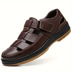 [Comfortable Summer Sandals] Plus Size Men's Comfortable Sandals - Adjustable Strap, Wear-resistant Non Slip Closed Toe Summer - Solid Color Rubble Soles