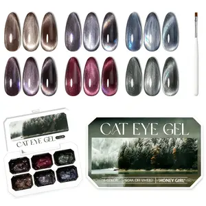 6-Piece Cat Eye Nail Gel Kit with Brush – Magnetic Soak Off Gel Polish for DIY Nail Art at Home or Salon