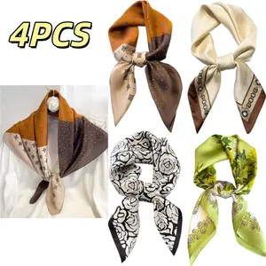 4pcs Fashion Women'S Hair Bands And Scarves, Lightweight Skin-Friendly Satin Headscarves, Trendy And Easy Women'S Decorative Scarves, Suitable for Head And Neck Decoration Or Bag Embellishments