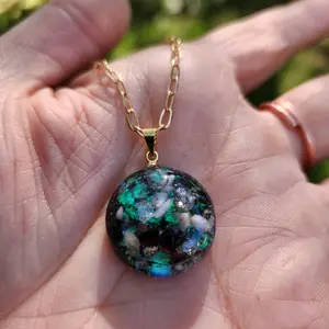 Women's Natural Crystal Round  Necklace - Full Moon, Enhydro, Piezoelectric Natural Crystal Jewelry Accessory
