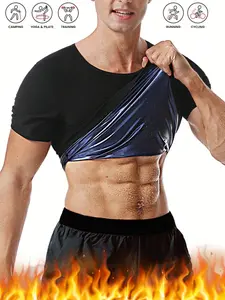 Men Sauna Sweat Shirt, Sports Sauna Suit Compression Undershirt, Slim Fit Short Sleeve Tops (PU Coated) Gym Accessories, Fitness Running Tops, Weight Control Shapewear Top, Shapewear Waist Trainer Corset, Suitable For Workout, Fitness Exercise, Fat Burni