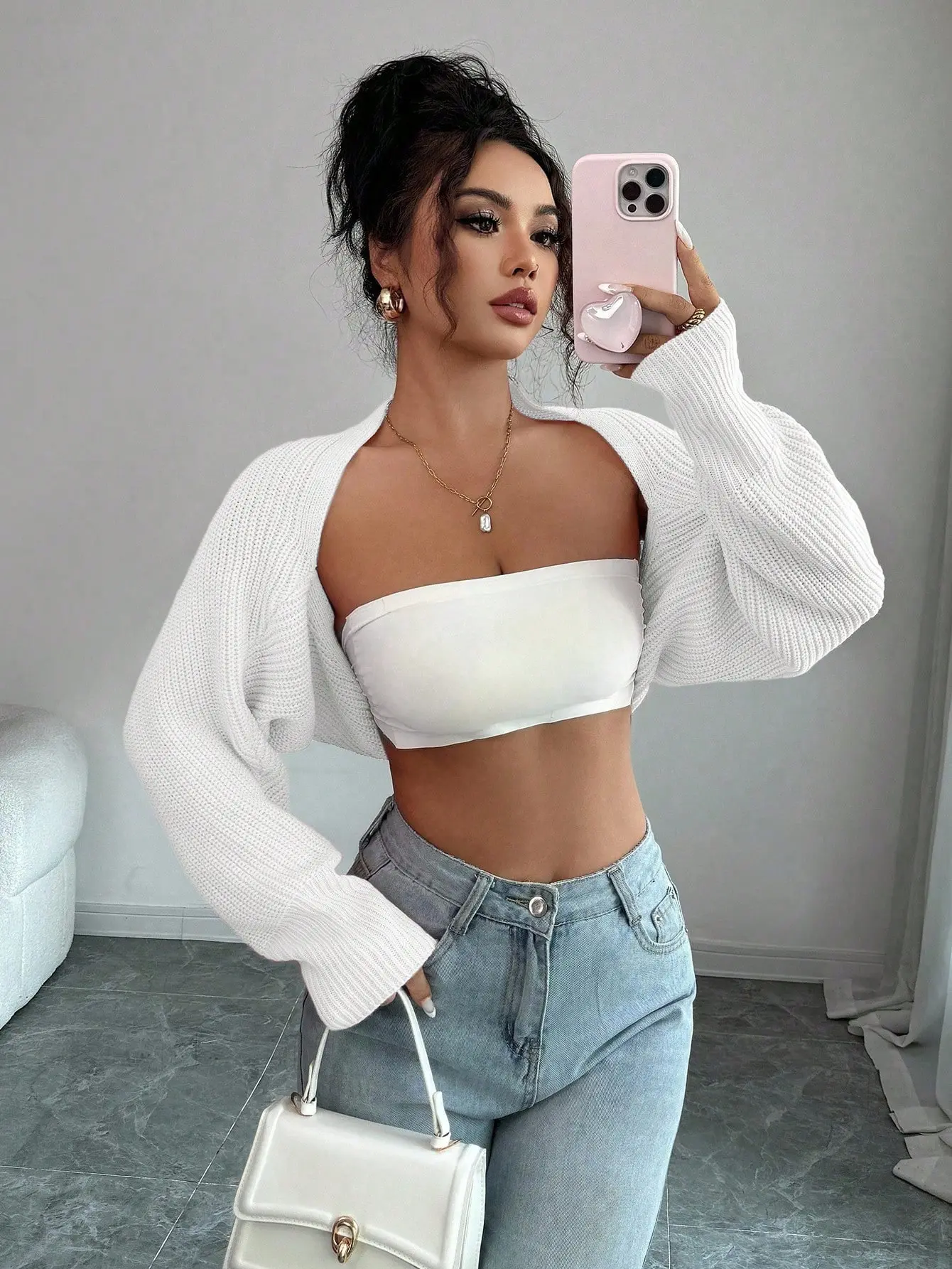 Women's Ribbed Knit Cropped Cardigan | Elegant Solid Color Long Sleeve Sweater | Spring Casual Office Brunch Date Night Vacation Back To School Minimalist Chic Layering Top